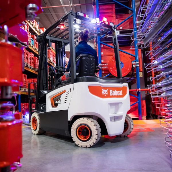 White Bobcat forklift banner